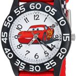 DISNEY Boys’ Cars Analog-Quartz Watch with Nylon Strap, red, 16 (Model: WDS000124
