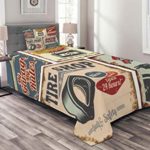 Lunarable 1950s Bedspread Set Twin Size, Vintage Car Signs Automobile Advertising Repair Vehicle Garage Classics Servicing, Decorative Quilted 2 Piece Coverlet Set Pillow Sham, Multicolor