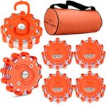 Tobfit 6 Pack LED Road Flares Emergency Lights Roadside Safety Beacon Disc Flashing Warning Flare Kit with Magnetic Base & Hook for Car Truck Boats | 9 Flash Modes (Batteries Not Included) (6)