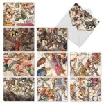 ‘Sky Signs’ All Occasions Greeting Card – Boxed Set of 10 Blank Vintage Map Cards (Mini 4″ x 5.25″), Cards with Assorted Cartography with Mythological Creatures and Beasts, Zodiac Map Notes #M2340OCB