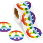 250 Gay Pride Peace Sign Rainbow Stickers on a Roll – Peace Sign Shaped (250 Stickers) – Support LGBT Causes