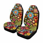 INTERESTPRINT Funny Hippie Peace Sign Paisley Flowers Auto Seat Protector 2 Pack, Vehicle Seat Protector Car Mat Covers, Fit Most Vehicle, Cars, Sedan, Truck, SUV, Van