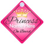 Princess On Board Pink with Crown (001) Personalised Car Sign New Baby Girl / Child Gift / Present