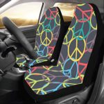InterestPrint Colorful Peace Sign Car Seat Covers Polyester Fabric One Side Printing Protector Dust Proof(Set of 2)