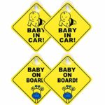 Jovitec 4 Pieces Car Baby Signs Removable Suction Cup Car Sign Safety Warning Stickers