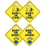 Jovitec 4 Pieces Car Baby Signs Removable Suction Cup Car Sign Safety Warning Stickers