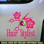 The Gorilla Farm HAIR STYLIST HIBISCUS Shears Vinyl Decal Bumper Sticker Laptop Window Car Wall Sign PINK 4”x3.75”