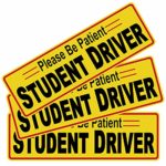 3pcs 12″x3.8″ Student Driver Please Be Patient Sticker Decal Safety Signs for New Driver, Paint Safe Removable Back Glue Sticks Better Than Magnetic for Plastic Bumper and Window