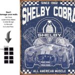Shop72 – Distrssed Tin Sign Shelby – American Muscle Metal Sign Poster Garage Sign – with Sticky Stripes No Damage to Walls