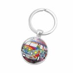 New Hippie Peace Sign Van Bus Keychain, Fashion Men Women Purse Bag Car Pendant Jewelry