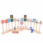 Kaptin 15 Pcs Wooden Street Signs Playset, Traffic Signs Lights Playset for Children Play