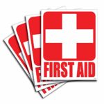 (4) First Aid Kit Sticker Sign Self Adhesive Decal 5″x4″ for Car, Office or Business Emergency First Aid Kit Sign