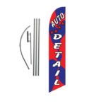 Auto Detail Feather Flag Banner Swooper Flag Kit | Car Wash Signs | Pole Kit and Ground Spike Included (Blue,red)