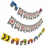 Monster Truck Birthday Banner, Cars Trucks Birthday Sign with Garland, Vehicle Boy Birthday Bunting