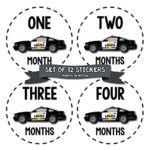 Baby Month Stickers for Boy | Monthly Milestone Sticker for Boy | 12 Monthly Milestone Stickers | Baby Monthly Stickers for Infant First Year | Police Officer Car