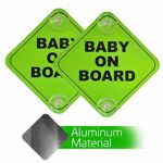 2 Pack – Aluminum – Baby On Board Car Window Signs, 5×5 Inch Noticeable Bright Neon Green Signs with 2 Suction Cups for Extra Strong Hold