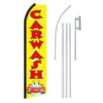 NEOPlex – “Carwash Car & Bubbles” Complete Flag Kit – Includes 12′ Swooper Feather Business Flag With 15-foot Anodized Aluminum Flagpole AND Ground Spike