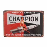 Retro Vintage Tin Metal Sign, Champion Spark Plugs, Wall Decor for Home Garage Bar Man Cave, 8×12/20x30cm
