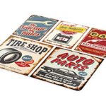 Lunarable 1950s Cutting Board, Vintage Car Signs Automobile Advertising Repair Vehicle Garage Classics Servicing, Decorative Tempered Glass Cutting and Serving Board, Small Size, Multicolor
