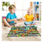 Max Fun Dinosaur Play Mat Set – 47 pcs Educational Toys of Realistic Dinosaurs Figures, Road Signs, Cars, Trees and Walking Dinos with Moving Jaws for Kids Party Favors