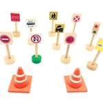 Guaishou Kids Wooden Street Road Signs Light Wood Traffic Sign Perfect for Car Train Deluxe play set of 12pcs