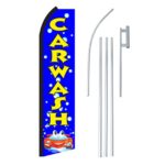 NEOPlex – “Carwash Car & Bubbles” Complete Flag Kit – Includes 12′ Swooper Feather Business Flag With 15-foot Anodized Aluminum Flagpole AND Ground Spike