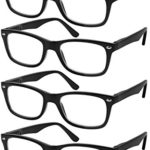 Reading Glasses Set of 4 Black Quality Readers Spring Hinge Glasses for Reading for Men and Women