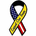 MAGNET 3×6 inch Ribbon Shaped Support Our Troops Sticker (US Support Army Marines Navy) Magnetic vinyl bumper sticker sticks to any metal fridge, car, signs