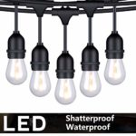 FOXLUX Outdoor LED String Lights – 48FT Shatterproof & Waterproof S14 Heavy-Duty Outdoor Lights – 15 Hanging Sockets, 1W Plastic Bulbs – Create Ambience for Patio, Backyard, Garden, Bistro, Cafe