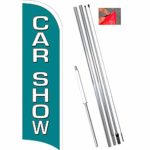 CAR SHOW Windless Feather Flag Bundle (11.5′ Tall Flag, 15′ Tall Flagpole, Ground Mount Stake)