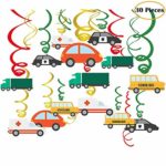 Jiahai 30Ct Colorful Transportations Cars Trucks Buses Hanging Swirl Home Decorations for Transportation Themed Birthday Party Supplies