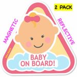 New: Baby on Board Magnetic and Reflective Sign for Car (2 Pack) (Baby Girl)