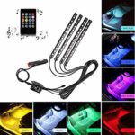 Car LED Strip Light, ONEKA-RGB 4pcs 48LED Multicolor Music Car Interior Lights Under Dash Lighting Waterproof Kit With Sound Active Function and Wireless Remote Control, DC 12V