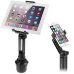 Cup Mount Holder iKross 2-in-1 Tablet and Smartphone Adjustable Swing Cradle with Extended Cup Car Mount Holder Kit for Apple iPad iPhone Samsung Asus Tablet Smartphone – Black