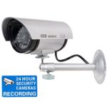 WALI Bullet Dummy Fake Surveillance Security CCTV Dome Camera Indoor Outdoor with 1 LED Light, Warning Security Alert Sticker Decals (TC-S1), Silver