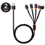 [2 Pack] USB Charging Cable, 4 in 1 Multiple USB Charger Cable Adapter Connector with Micro USB/Mini USB Ports Compatible with Phone, iPad Air Mini, iPod Touch Nano, Galaxy and More