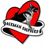 MAGNET 4×4 inch Heart and Banner Shaped German Shepherd Sticker (Dog Love k9) Magnetic vinyl bumper sticker sticks to any metal fridge, car, signs