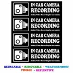 Camera Audio Video Recording Window Cars Stickers – 4 Signs Removable Reusable Indoor Dashcam in Use Vehicles Warning Decals Labels Bumpers Static Cling Accessories for Rideshare Taxi Drivers (White)