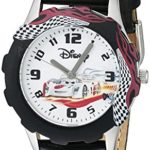 Disney Kids’ W000398 Tween Cars Stainless Steel Printed Bezel Black Leather Strap Watch