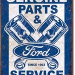 New Ford Genuine Parts and Service Pistons 16″ x 12.5″ (D2068) Weathered Appearance Advertising Tin Sign