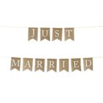 Andaz Press Real Burlap Fabric Pennant Hanging Banner Just Married, Pre-Strung, No Assembly Required, 1-Set