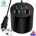 Car Charger Fast Quick Charge 3.0 USB HUB Cup Holder Adapter Compatible Samsung Galaxy S9 Plus S8 A8 iPhone 7 6S 6 X 8 iPad – Dual Socket Lighter Splitter Cigarette Extender Multi Charging Port Outlet