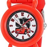 DISNEY Boys’ Cars Analog-Quartz Watch with Silicone Strap, red, 16 (Model: WDS000149)
