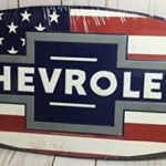 Chevrolet 20″ Genuine Distressed Vintage Style Bowtie Chevy Red White and Blue American Flag Oval Metal Embossed Sign