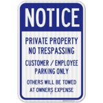 Private Property Sign, No Trespassing Customer Parking Only, 12×18 3M Reflective (EGP) Rust Free .63 Aluminum, Easy to Mount Weather Resistant Long Lasting Ink, Made in USA – by SIGO Sign