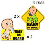 Baby on Board Sign Sticker,Reflective Vehicle Car Signs Kids Safety Warning Sticker for Driver,Safety Caution Sign Stickers for All Cars,4 Pack