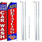 Hand Car Wash Auto Detailing King Swooper Flag Sign with Complete Hybrid Pole Set – Pack of 2
