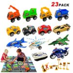 Pull Back Cars Party Favors -Toy Vehicle Play Sets -Vehicles Toys Set with City Traffic Sign & Mat for Toddlers Kids Learing & Imaginative Play