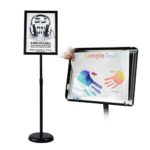 T-SIGN Adjustable Pedestal Poster Stand Aluminum Snap Open Frame for 11 x 17 Inch, Vertical and Horizontal View Sign Displayed, Black, Round Base
