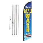 Hand Wash Advertising Feather Banner Swooper Flag Sign with Flag Pole Kit and Ground Stake, Car Wash Signs, Yellow